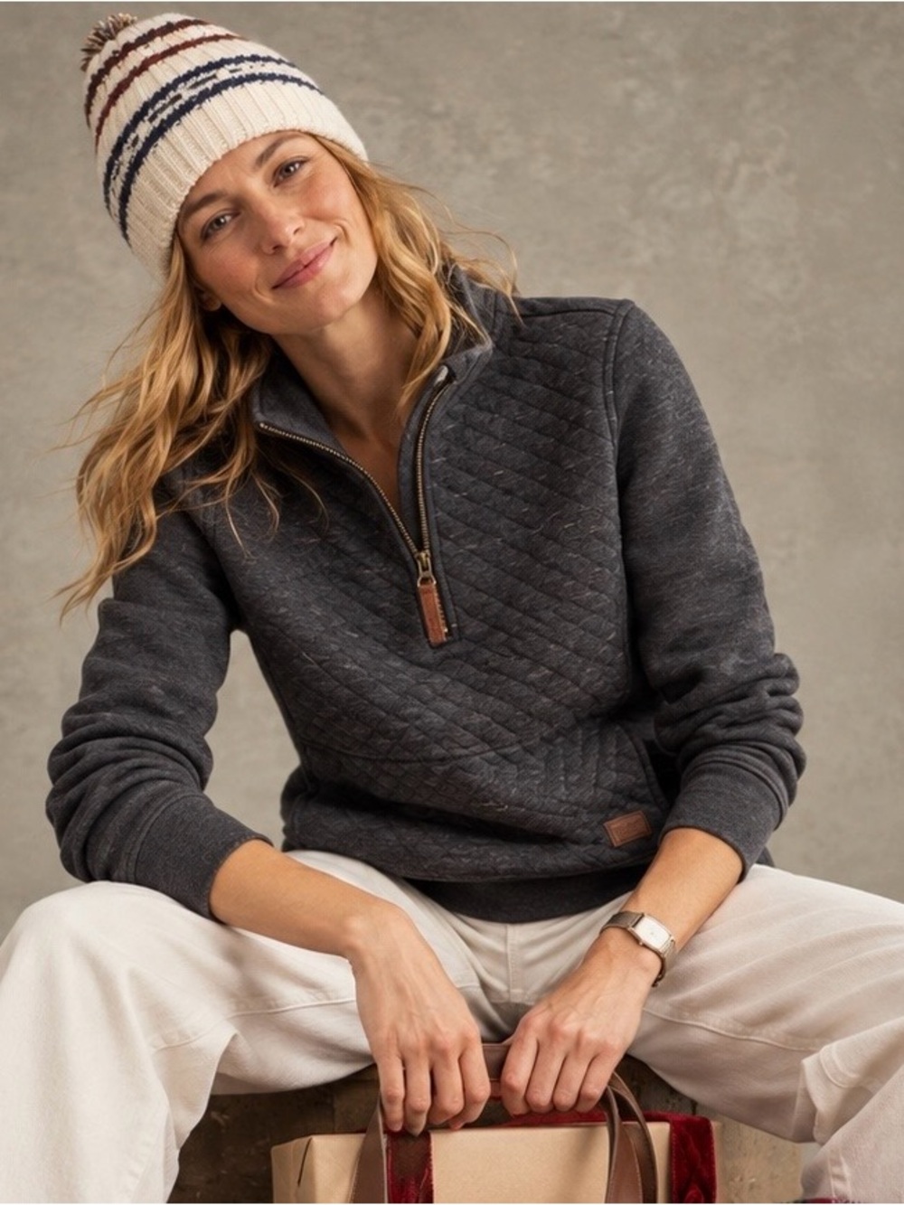L.L Bean quilted quarter zip pullover - large